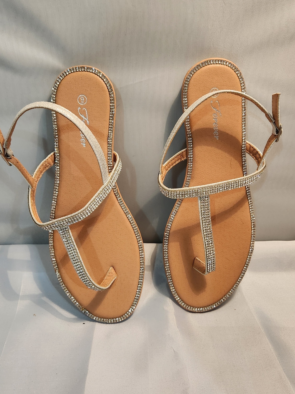 Source Unknown Champagne Rhinestone T‑Strap Sandals